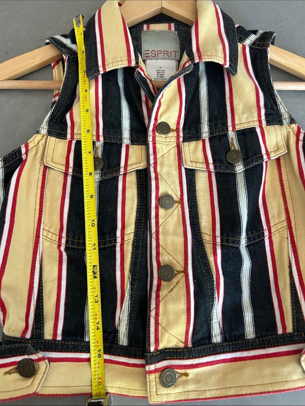 Esprit Striped Cotton Vest in Black, Cream & Red - Picture 5 of 7